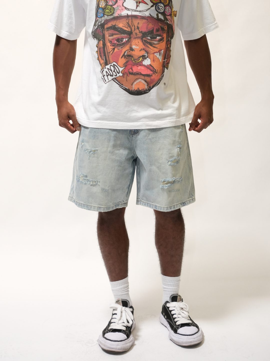 DISTRESSED LIGHT WASHED DENIM SHORTS V1 - BLUE