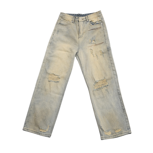 CONTRAST DISTRESSED DENIM