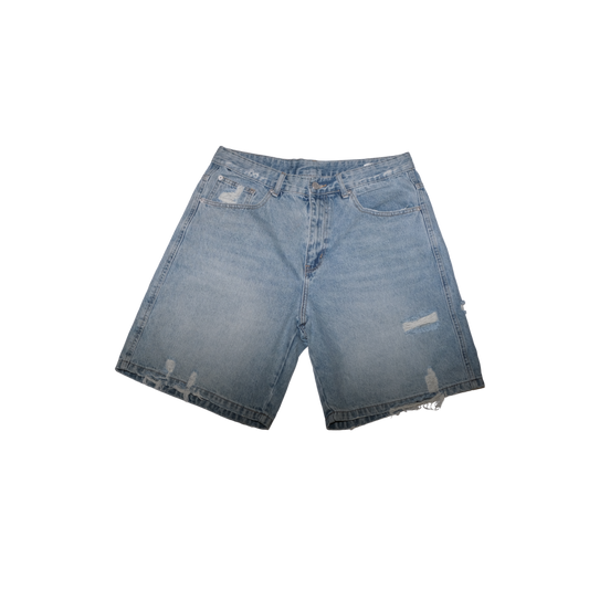 DISTRESSED WASHED DENIM SHORTS V1 - BLUE