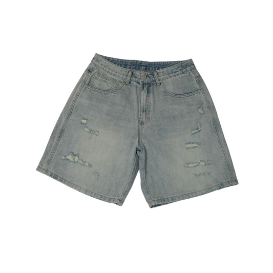 DISTRESSED LIGHT WASHED DENIM SHORTS V1 - BLUE